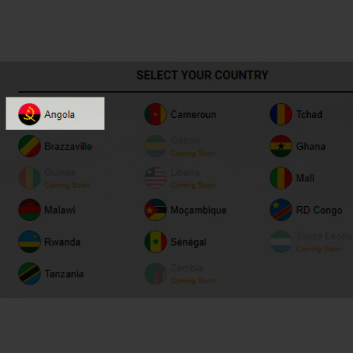 Selecione Angola para criar uma conta Premier Bet Zone