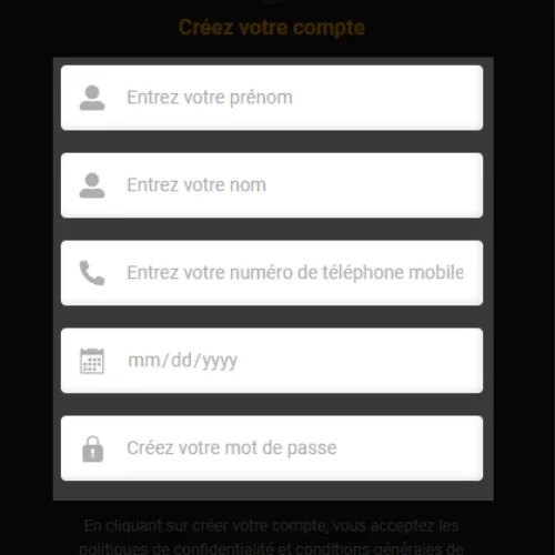 Entrez vos coordonnées pour vous inscrire sur Premier Bet Zone